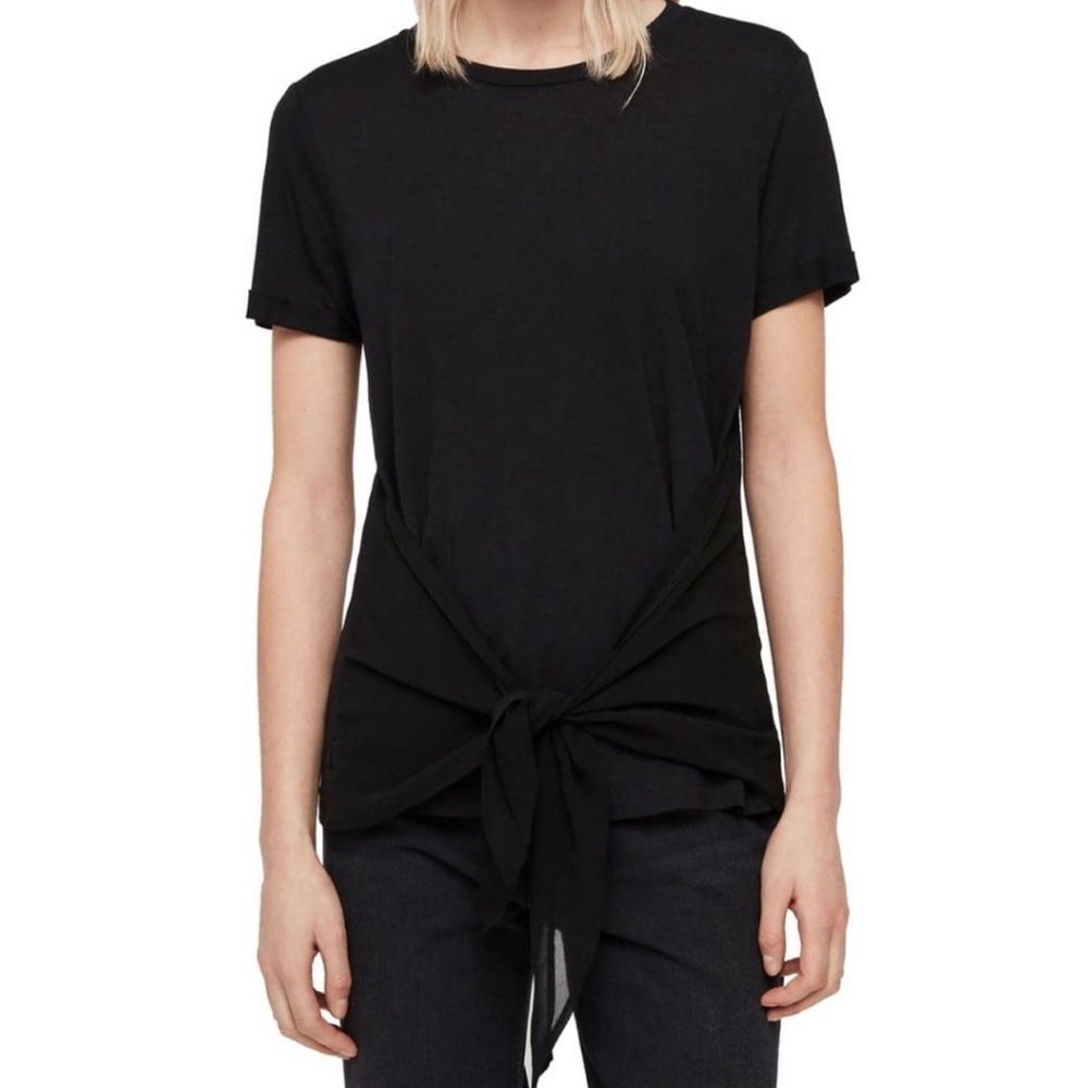ALL SAINTS Yato Front Tie T-Shirt Black